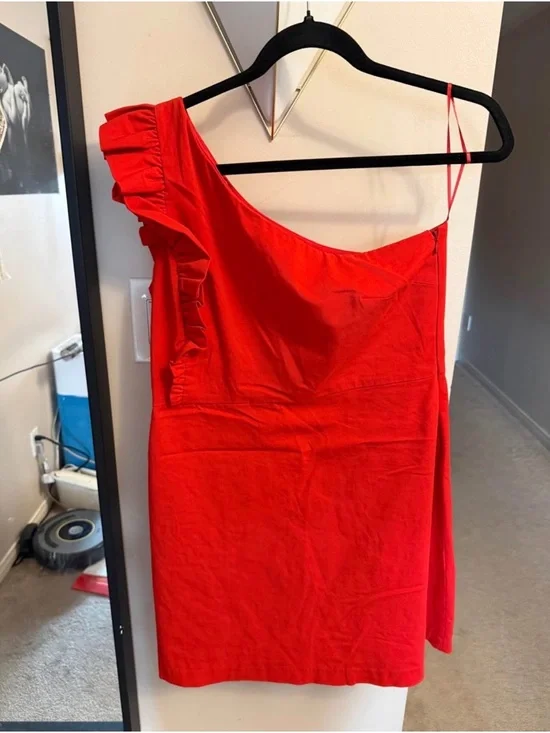 Zara Red One-Shoulder Ruffle Mini Dress - Picture 2 of 3